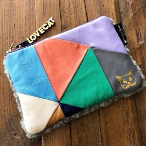 Fruit fly and Mosquito Multicolor Patchwork Leather LoveCat Clutch NEW! See Pics